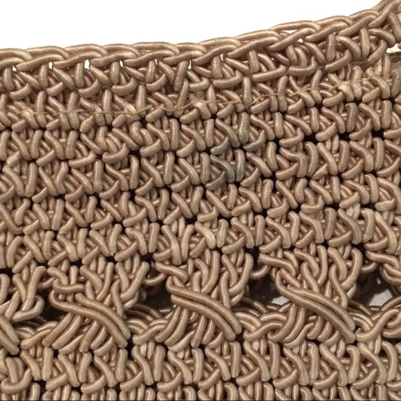 Beige Knit Shoulder Bag Purse Zipper Closure Boho Beach Woven Crochet Zip Cute - Picture 8 of 10